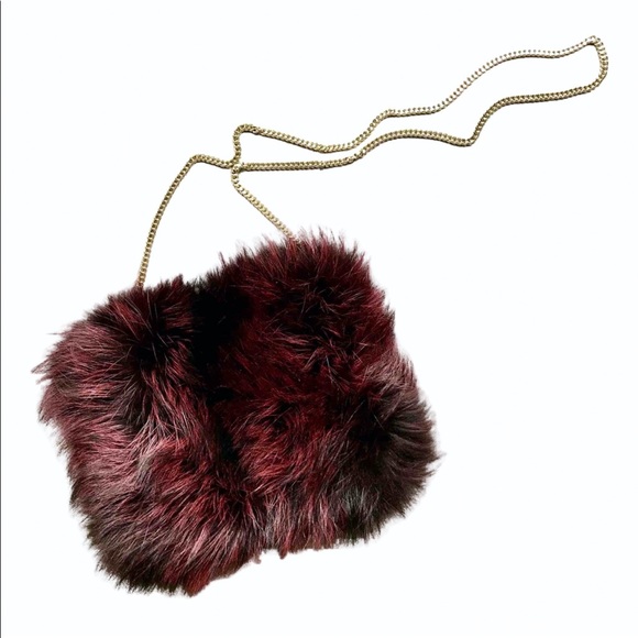 DVF Diane Von Furstenberg Deep Burgundy Fox Fur Crossbody Bag - Picture 2 of 10